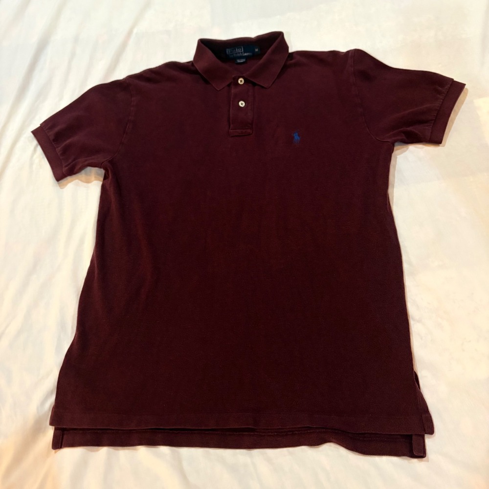 Polo Ralph Lauren Mens Burgundy Maroon Pique Cotton Short Sleeve Polo Shirt M - Picture 2 of 9